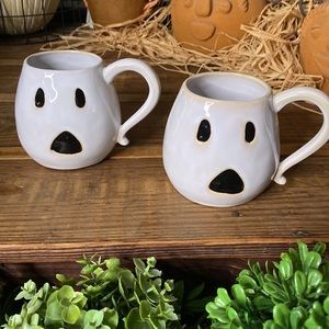 Pottery Barn Spooky Glazed Stoneware Ghost Figural Mugs - Set of 2 👻